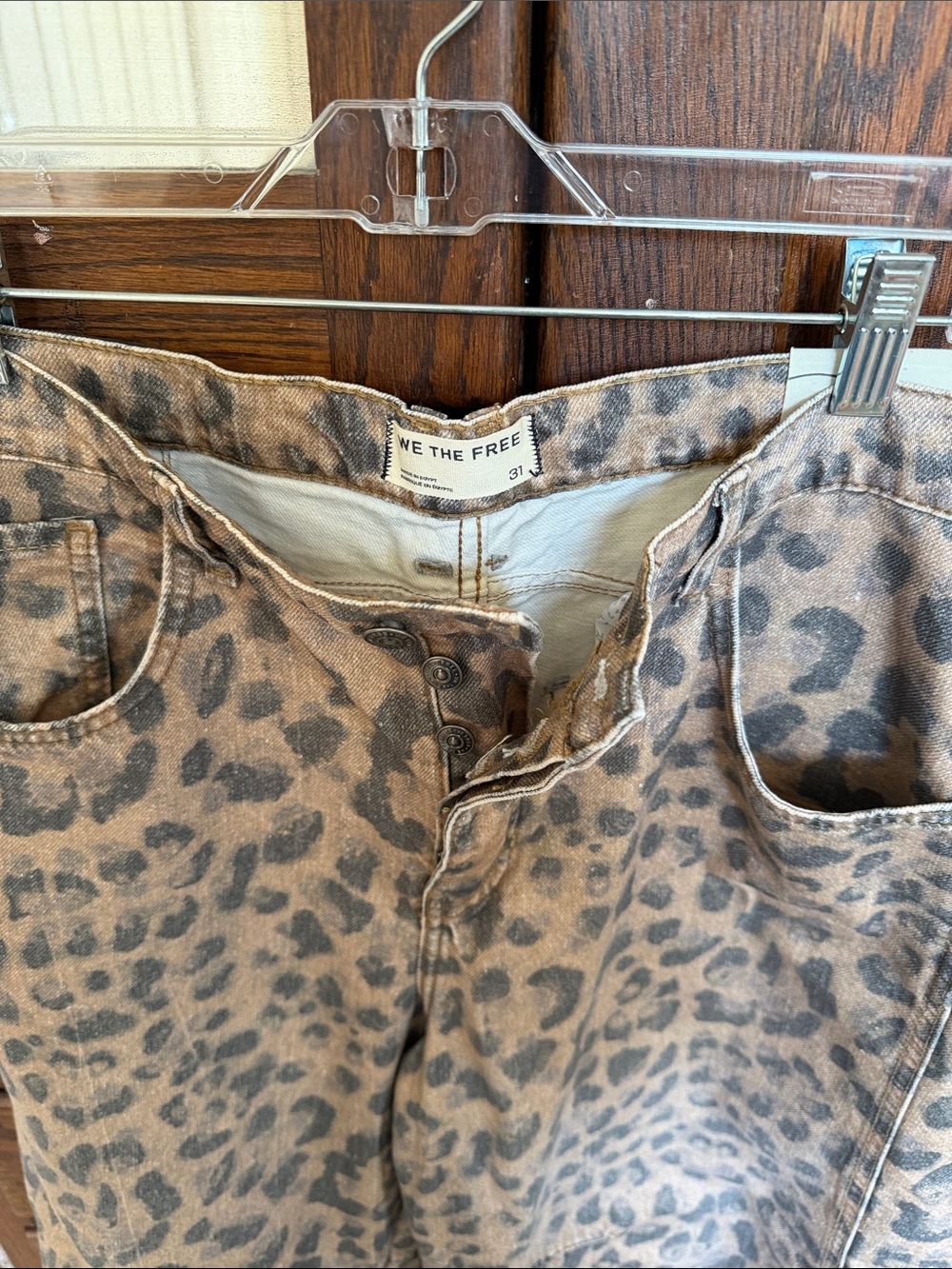 We The Free Leopard-Print barrel Tan & Black jeans button fly - Picture 4 of 4